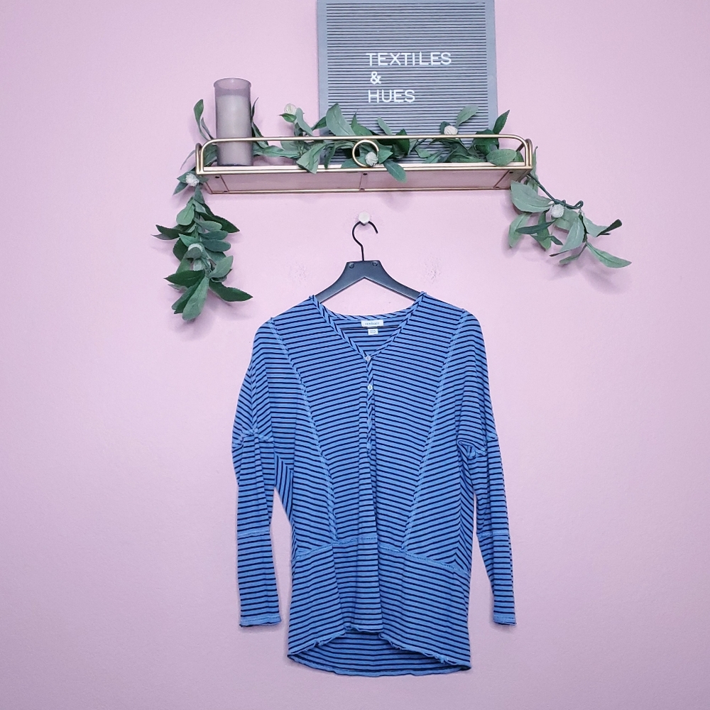 Sundance Slouchy Stripe V-neck Button Front Tee